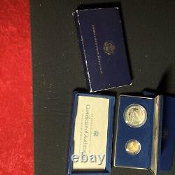 Ensemble de pièces de preuve de la Constitution de la Monnaie des États-Unis de 1987 ? Argent $ et Or cinq $ avec certificat d'authenticité.