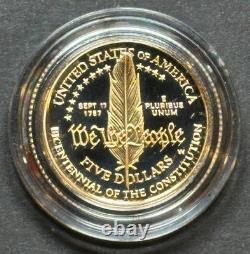 Ensemble de pièces de preuve de la Constitution des États-Unis de 1987 ! Nous, le peuple, 5 $ en or et 1 $ en argent