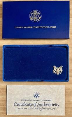 Ensemble de pièces de preuve de la Constitution des États-Unis de 1987 ! Nous, le peuple $5 en or et $1 en argent
