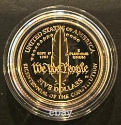 Ensemble de pièces de preuve de la Constitution des États-Unis de 1987 ! Nous, le peuple, 5 $ en or et 1 $ en argent