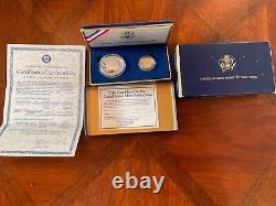 Ensemble de pièces en argent et en or de la Constitution de la Monnaie des États-Unis de 1987, avec certificat d'authenticité.