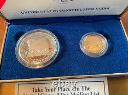 Ensemble de pièces en argent et en or de la Constitution de la Monnaie des États-Unis de 1987, avec certificat d'authenticité.