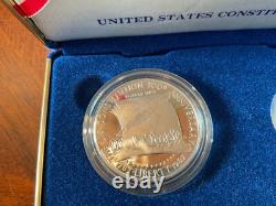Ensemble de pièces en argent et en or de la Constitution de la Monnaie des États-Unis de 1987, avec certificat d'authenticité.