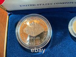 Ensemble de pièces en argent et en or de la Constitution de la Monnaie des États-Unis de 1987, avec certificat d'authenticité.