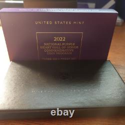 Ensemble de pièces en argent et or Purple Heart 2022 avec boîte et certificat d'authenticité