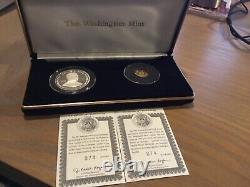 Ensemble de pièces en argent et or d'inauguration de George W. Bush 2001, boîte en feutre avec certificat d'authenticité, à voir.