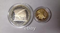 Ensemble de pièces en épreuve de la Constitution des États-Unis de 1987, 2 pièces, 5 $ en or et dollar en argent avec certificat d'authenticité.