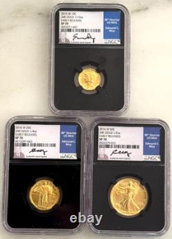 Ensemble de pièces en or du centenaire 2016-W de 3 pièces NGC SP70 Éditions précoces Moy 10c, 25c et 50c