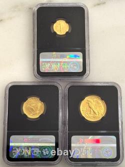 Ensemble de pièces en or du centenaire 2016-W de 3 pièces NGC SP70 Éditions précoces Moy 10c, 25c et 50c