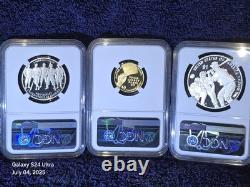Ensemble de pièces en or et en argent de 3 épreuves des ligues noires 2022 Pf70/70/70 Ogp Première sortie