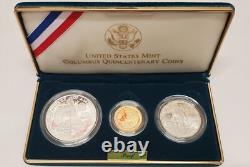 Ensemble de pièces en preuve de 3 pièces du quincentenaire de Christophe Colomb de la Monnaie des États-Unis de 1992 avec OGP et COA
