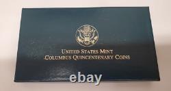 Ensemble de pièces en preuve de 3 pièces du quincentenaire de Christophe Colomb de la Monnaie des États-Unis de 1992 avec OGP et COA