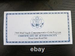 Ensemble de preuves commémoratives en or et en argent de l'aigle chauve de la Monnaie des États-Unis de 2008 avec certificat d'authenticité