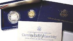 Ensemble de preuves de 2 pièces de monnaie de la Constitution américaine de 1987 - $5 en or et dollar en argent avec certificat d'authenticité