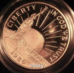 Ensemble de preuves de 3 pièces de la Liberté Ellis Island de 1986 en or de 5 $, en argent de 1 $ et de 50 cents avec boîte et certificat d'authenticité - 1 propriétaire.