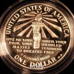 Ensemble de preuves de 3 pièces de la Liberté Ellis Island de 1986 en or de 5 $, en argent de 1 $ et de 50 cents avec boîte et certificat d'authenticité - 1 propriétaire.