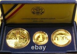 Ensemble de preuves de 3 pièces de la Liberté Ellis Island de 1986 en or de 5 $, en argent de 1 $ et de 50 cents avec boîte et certificat d'authenticité - 1 propriétaire.