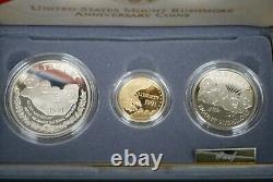 Ensemble de preuves de 3 pièces de la Monnaie US de 1991 Mt Rushmore en argent $1, or $5 et en placage de 50c