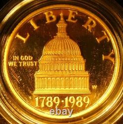 Ensemble de preuves de 3 pièces du Congrès des États-Unis de 1989 Or 5 $, Argent 1 $/50 c BOÎTE COA 1 PROPRIÉTAIRE