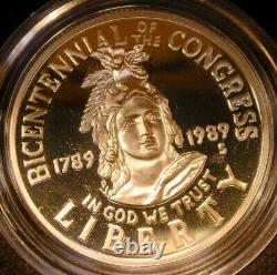 Ensemble de preuves de 3 pièces du Congrès des États-Unis de 1989 Or 5 $, Argent 1 $/50 c BOÎTE COA 1 PROPRIÉTAIRE
