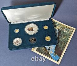 Ensemble de preuves de 5 pièces de monnaie en or et en argent de la faune du Yellowstone 1996 L'OGP de l'ours Grizzly