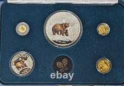 Ensemble de preuves de 5 pièces de monnaie en or et en argent de la faune du Yellowstone 1996 L'OGP de l'ours Grizzly