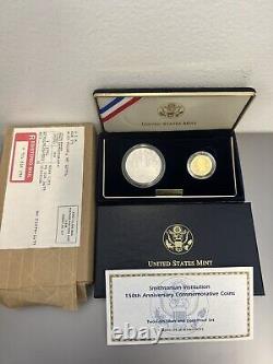 Ensemble de preuves de la 150e anniversaire du Smithsonian en argent de 1996 (US $1) et en or de 5 $ - GS2