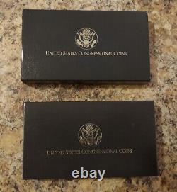Ensemble de trois pièces commémoratives UNC de 1989 du Congrès américain en argent $1/2, $1 et en or $5