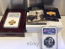 Ensemble médaille 2019 Smithsonian Zoo Buffalo 1/4 oz en or et argent, ensemble rare, NGC PF70