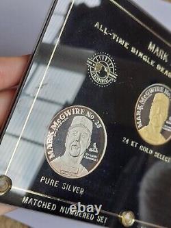 Ensemble numéroté de pièces de monnaie et médailles en argent pur et en or 24 carats du record de circuits de Mark McGwire