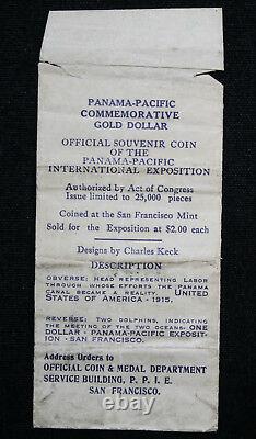 Enveloppe Souvenir Originale Panama-pacifique 1915-s Gold Dollar Commemorative Coin