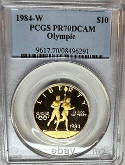 Exquise pièce commémorative des Jeux Olympiques en or de 10 $ Proof 1984-W PCGS PF70 DCAM 1/2 oz