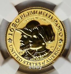 Exquise pièce commémorative en or de 10 $ Mayflower 2020-W Reverse Proof NGC PF-70 ER