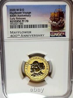 Exquise pièce commémorative en or de 10 $ Mayflower 2020-W Reverse Proof NGC PF-70 ER