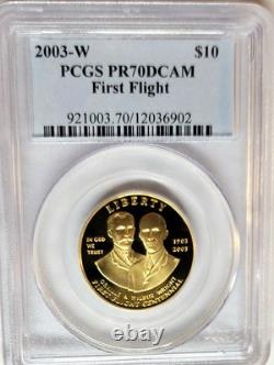 Exquise pièce en or de 10 $ de 2003-w Premier Vol Pcgs Proof Pr-70 Dcam, Frères Wright
