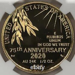 Fin de la Seconde Guerre mondiale 75e anniversaire pièce d'or de 1/2 oz de 25 $ NGC PF70 ULTRA CAMEO FR 2020-W