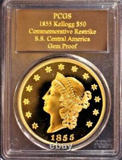 Gold 1855 Kellogg $50 Commémorative Restrike Ss Amérique Centrale Pcgs Gem Proof