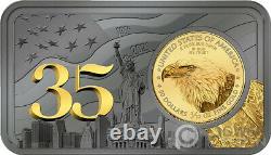 Gold Eagle 35e Anniversaire 1 Oz Silver Bar Incl. Gold Coin 50$ USA 2021