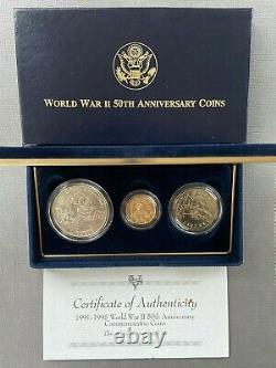 Guerre Mondiale II 50e Anniversaire D'or Et D'élèvement Et De Profession Clad 3 Coin Set 1991-95