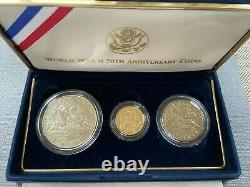 Guerre Mondiale II 50e Anniversaire D'or Et D'élèvement Et De Profession Clad 3 Coin Set 1991-95