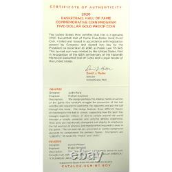 Hall of Fame du Basketball Commemoratif 2020 W Preuve Or 5 $ OGP COA