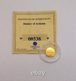 Histoire De L'aviation De La Mint Américaine 14k 585 Gold Coin Liberia 2000 10 $ 11mm