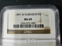 Jackie Robinson 1997-w $5 Gold Commemorative Coin Ngc Ms69 Seulement 5174 Minted