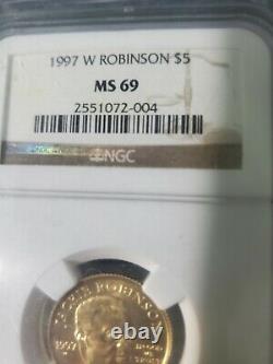 Jackie Robinson 1997-w $5 Gold Commemorative Coin Ngc Ms69 Seulement 5174 Minted