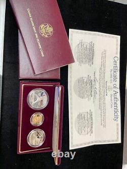 Jeu Olympiques XXV 1992 Ensemble commémoratif de 3 pièces en argent-or épreuve