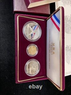 Jeu Olympiques XXV 1992 Ensemble commémoratif de 3 pièces en argent-or épreuve