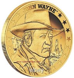 John Wayne 1/4 Oz Gold Coin Proof Tuvalu 2019 Premier Jour D’émission Mintage 1000
