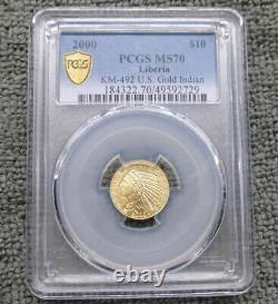 KM-492 U. S GOLD $10 Indian PCGS MS70 Liberia 1/10 oz TOP POP 1 of 6 faible tirage