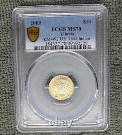 KM-492 U. S GOLD $10 Indian PCGS MS70 Liberia 1/10 oz TOP POP 1 of 6 faible tirage