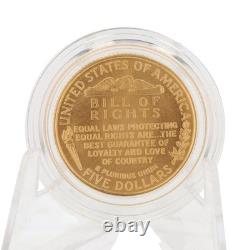 La pièce en or commémorative de 5 $ du Bill of Rights de 1993, boîte du Monnaie de West Point